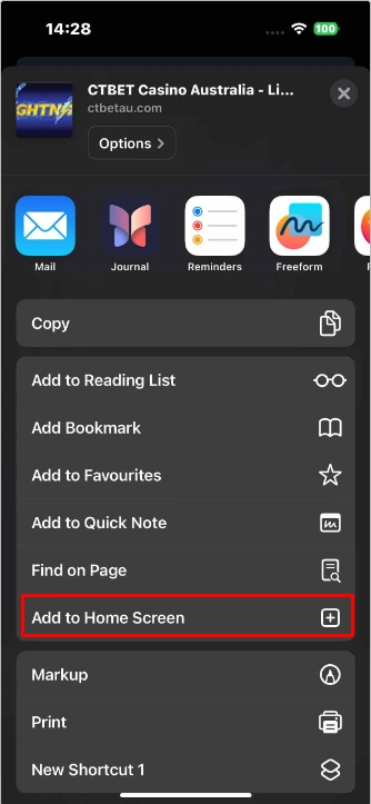 Install CTBET iOS app by adding to home screen